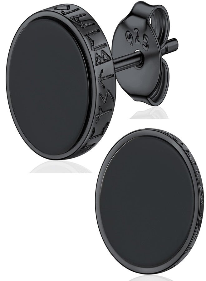 Silvora أقراط رجالية من الفضة الإسترليني عيار 925 من سيلفورا، مرصعة بأحجار العقيق الأسود، مزينة بنقوش رونية فايكنغ. - Image 1